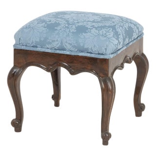 Victorian Style Blue Damask Upholstered Ottoman For Sale