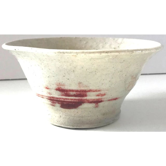 Ceramic Vintage Art Pottery White With Red Detail Bowl For Sale - Image 7 of 7