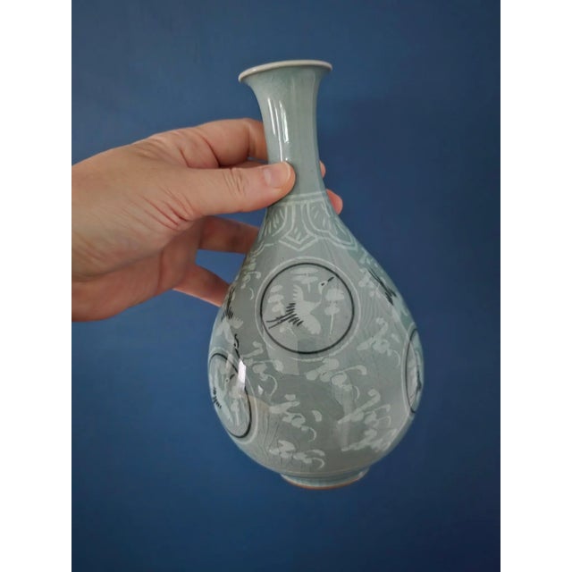 1970’s Thousand Crane Celadon Vases Set of 2 For Sale - Image 12 of 18