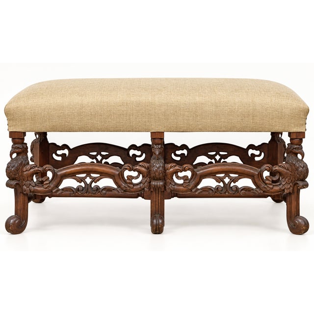 Early 20th-C. Neo-Classical Style Carved Mahogany Bench With Eagles For Sale