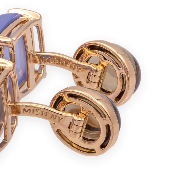 2000 - 2009 Vintage Mish Ny Blue Chalcedony and Quartz Cufflinks in 18k Rose Gold, A Pair For Sale - Image 5 of 8