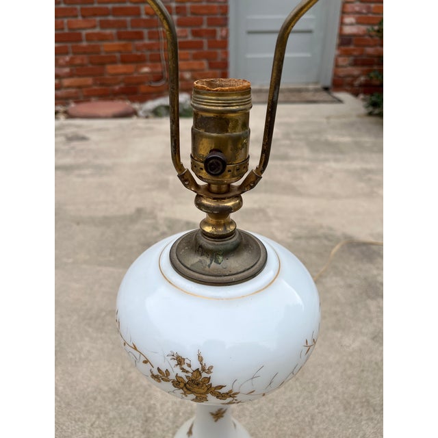 Hollywood Regency Gold Leaf Painted Porcelain Table Buffet Lamps- A Pair For Sale - Image 10 of 12