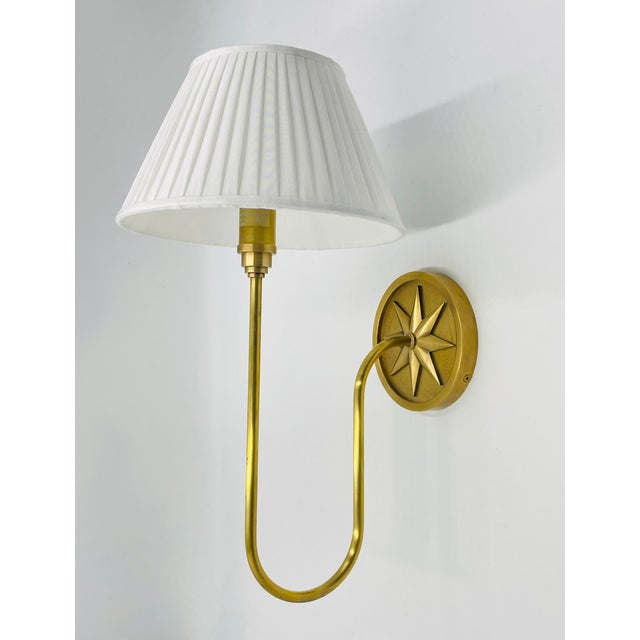 Metal McGee & Co Polaris Brass Wall Sconce With Linen Shade, Modern Lighting For Sale - Image 7 of 16