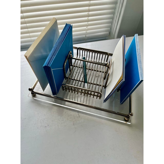 Metal Vintage Chrome & Glass Stationary Holder For Sale - Image 7 of 7