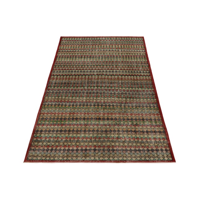 Art Deco 1960s Vintage Art Deco Rug in Multicolor Lattice Geometric Pattern For Sale - Image 3 of 6