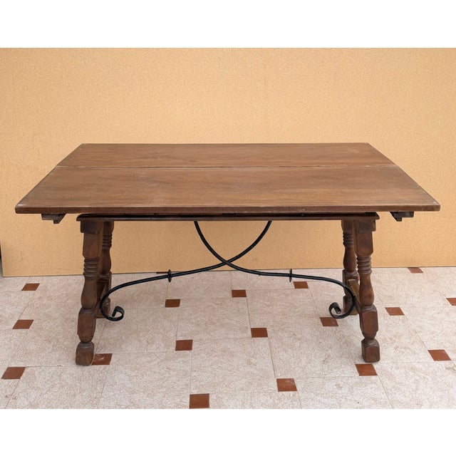 Spanish Drop-Leaf Console Table With Iron Stretchers, 1940s For Sale - Image 9 of 11