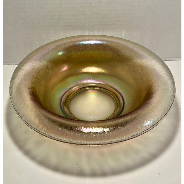 RARE Vintage Gold Iridescent Art Glass Bowl Aprox. dimensions: 11" diameter, 3.5"H Very good original condition! No chips...