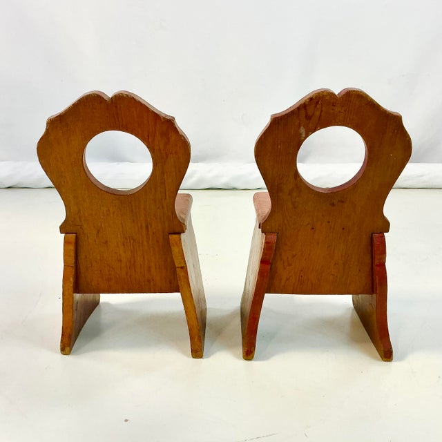 Chestnut 1970s Vintage Child-Size Folk Art Brutalist Gustavian Pine Side Chair - A Pair For Sale - Image 8 of 11