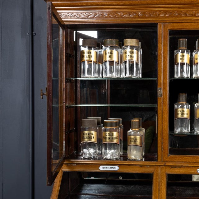 Brown Antique 20th Century French Scumbled Pine & Glass Pharmacy Cabinet, 1900 For Sale - Image 8 of 16
