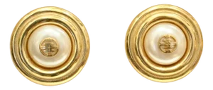 1980s Givenchy Classic Chanel Inspired Glass "Gg" Logo Glass Pearl Gold Plated Earrings, 2 Pieces