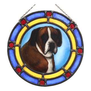 Art Deco Stained Glass Roundel with Boxer Dog, Belgium, 1890s For Sale