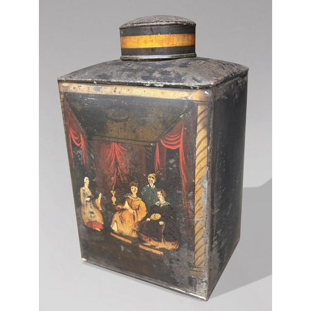 A superb and very decorative set of three 19th-century William IV period English toleware tea canisters, originally used...