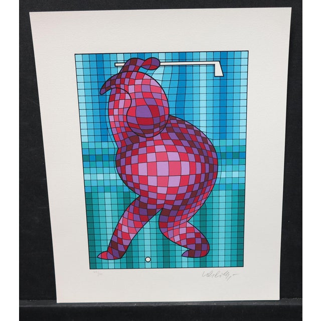1989 Vintage Victor Vasarely the Golfer LTD Serigraph, Hand Signed Art in Turquois For Sale In Denver - Image 6 of 8