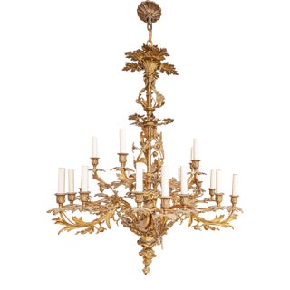 Mid 20th Century Large Gilt Metal Multi-Arm Chandelier – French Style Acanthus Leaf Form, 20+ Lights For Sale