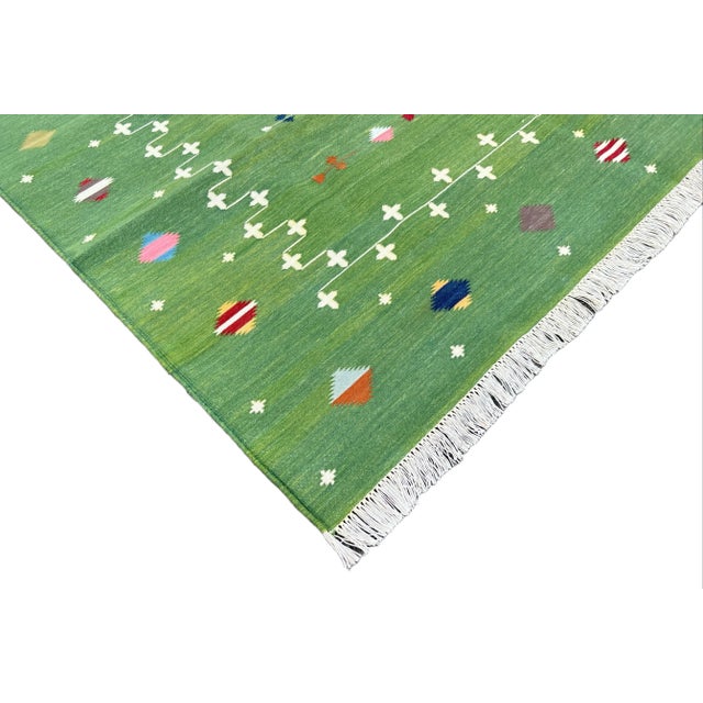 Not Yet Made - Made To Order Handmade Cotton Dhurrie Vegetable Dyed Forest Green Shooting Star Rug - 5'x8' For Sale - Image 5 of 11