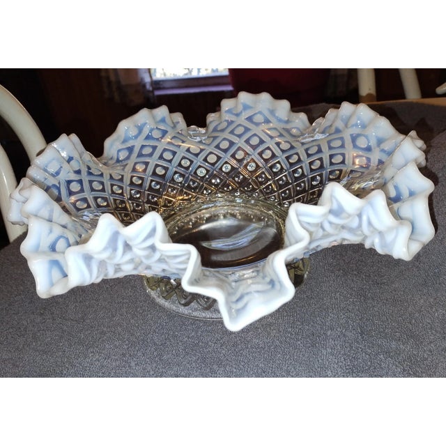 Large Fenton Opalescent Hobnail Ruffled Edged Bow Early 20th Century L For Sale - Image 9 of 12