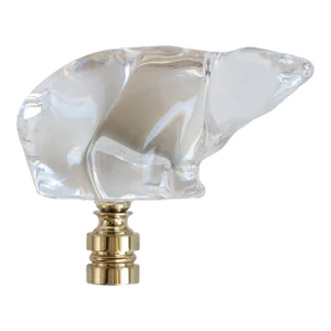 Scandinavian Crystal Bear Lamp Finial on Brass Hardware