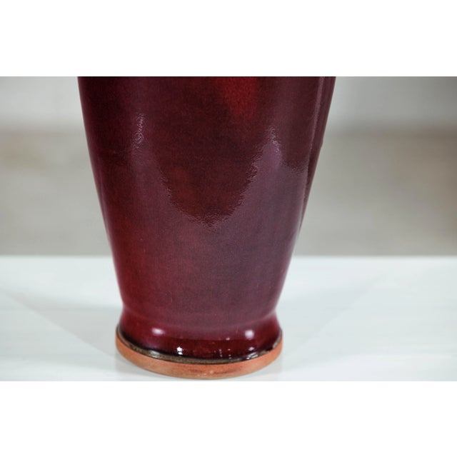 Tall Stoneware Vase with Deep Oxblood Flambé Glaze For Sale - Image 9 of 12
