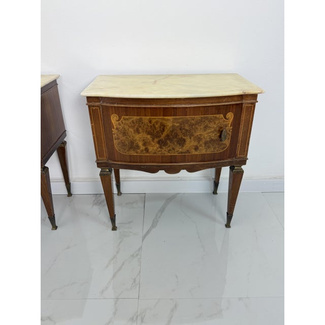 1950s Mid-Century Nightstands with Marble Tops and Brass Details, 1950s, Set of 2 For Sale - Image 5 of 18