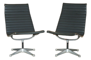 Vintage Hillie Stamped Black Leather Swivel Lounge Chairs from Herman Miller, Set of 2