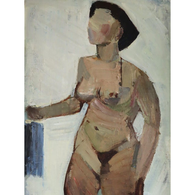 Paint 1957 Mid-Century Modern 'Nude in Soft Light' Swedish Original Abstract Figurative Oil Painting, Framed For Sale - Image 7 of 12