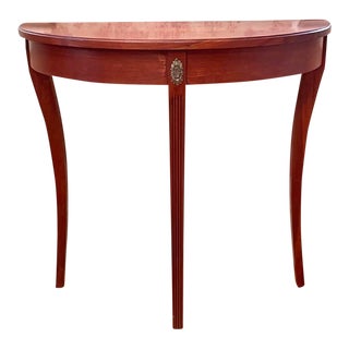 Vintage Demi Lune Narrow Mahogany Console Table by Ethan Allen For Sale