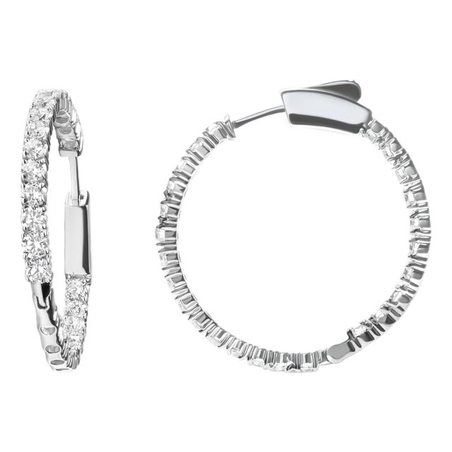 14K White Gold 1.0 Carat Inside Out Lab-grown diamond Fashion Hoop Earrings (F-G Color, VS1-VS2 Clarity) For Sale