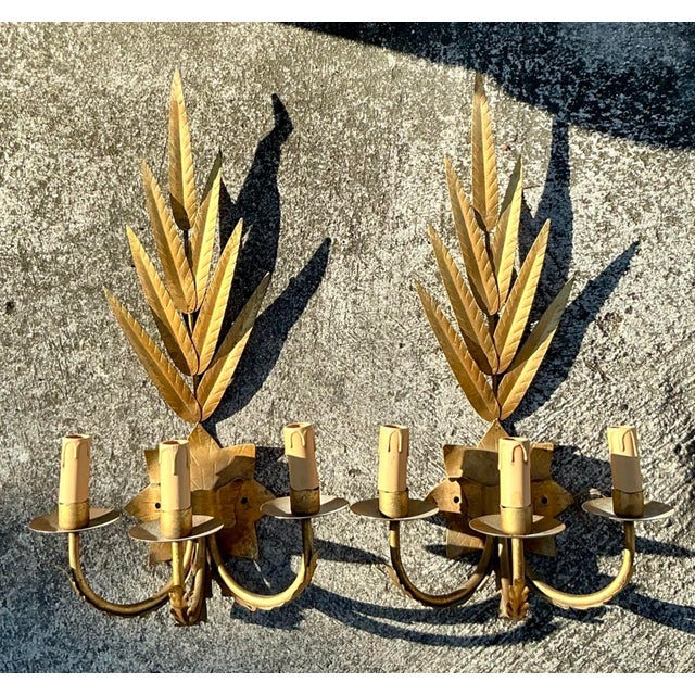 Vintage Regency Gilt Leaf Sconce - A Pair For Sale - Image 11 of 18
