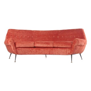 Vintage Coral Velvet Sofa, 1960s For Sale