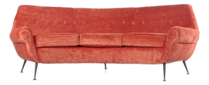 Vintage Coral Velvet Sofa, 1960s