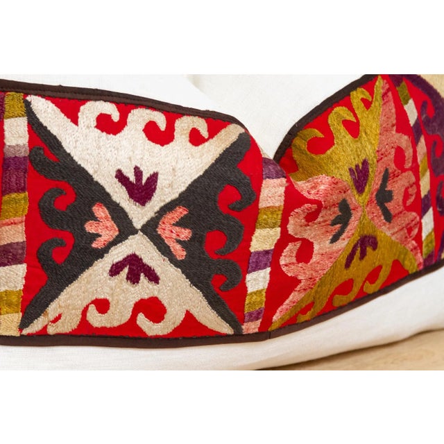 19th Century Dalia Antique Uzbek Suzani Linen Pillow For Sale - Image 5 of 7