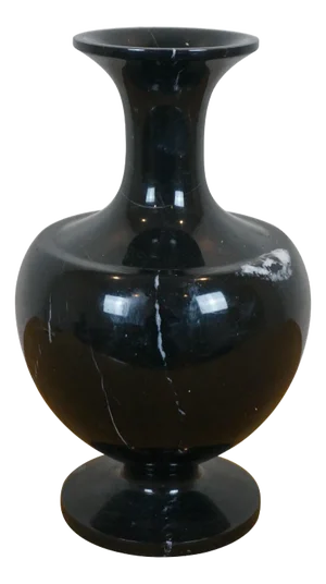 Vintage Chinese Black Carved Jade Marble Stone Flower Vase