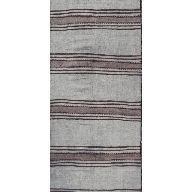 Measures: 2'5 x 10'5 Vintage Turkish Kilim Runner With Gray and Brown Stripes 2'5 x 10'5. Keivan Woven Arts / Rug /...