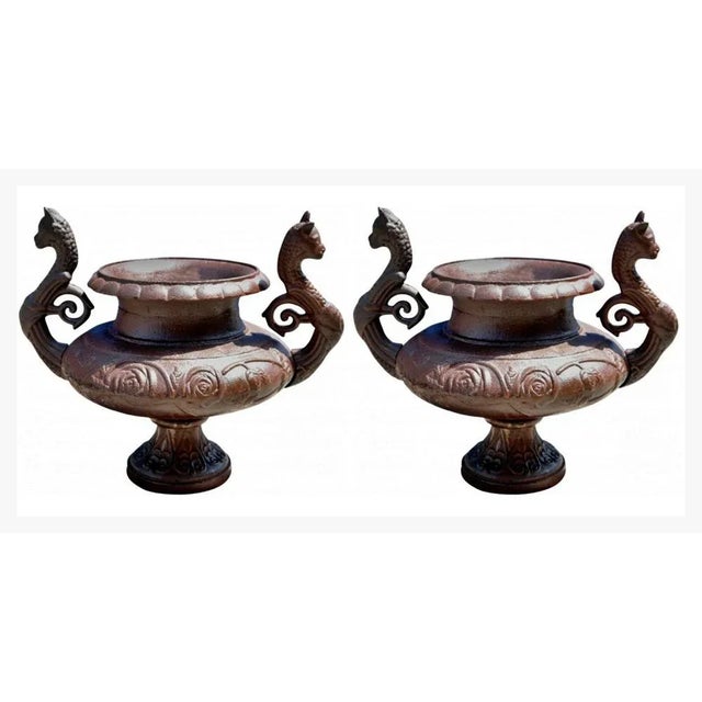 Pair of large italian cast iron goblets end 19th century height 57cm width 64cms depth 49cm round base diameter ø 23 cm...