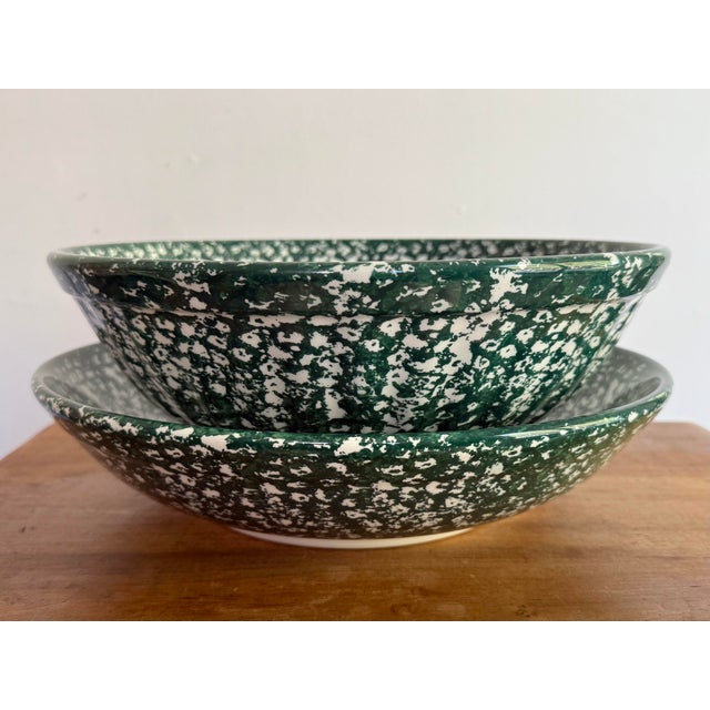 Vintage Italian Green Spongeware Bowl Pair For Sale - Image 9 of 9