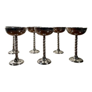 1950s Silver Plated Champagne Glasses- Set of 6 For Sale