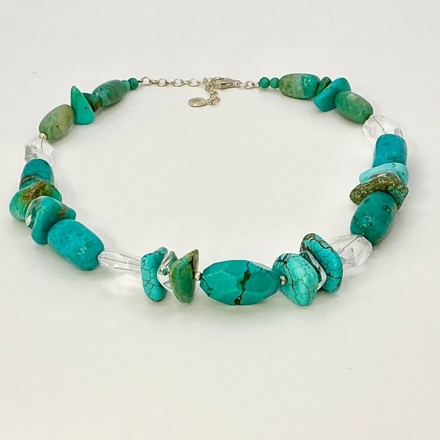 1990s Vintage Southwestern Navajo Barse Sterling, Faux Turquoise Nugget & Lucite Beaded Necklace - 16” For Sale - Image 12 of 13