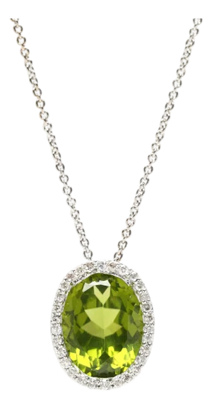 5.30ctw Peridot & Diamond Halo Pendant Necklace, 14k White Gold, 16 Inch Length