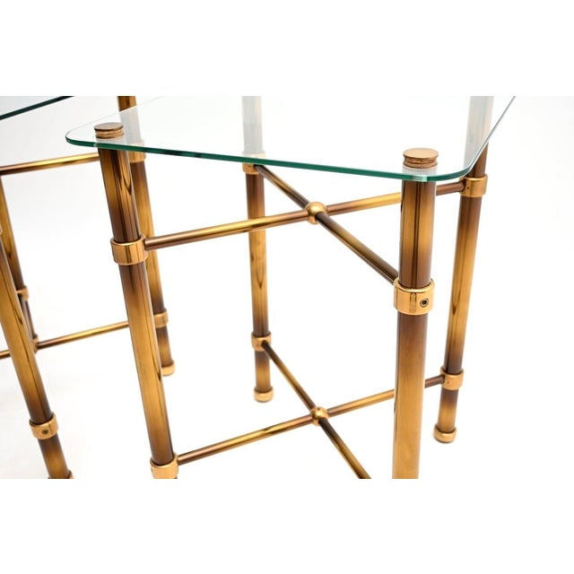 Gold Vintage French Brass and Glass Side Tables, 1970s, Set of 2 For Sale - Image 8 of 11