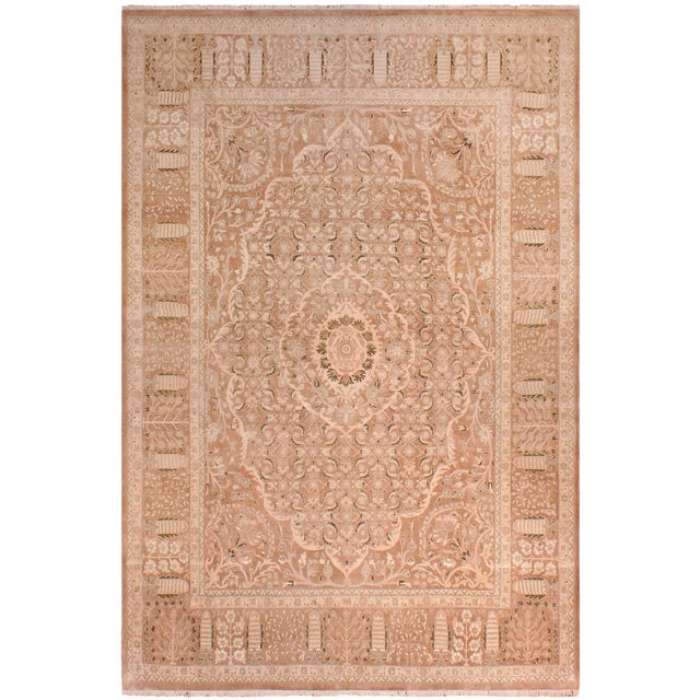 Medallion 1990's Pak-Persian Tan/Tan Wool Rug - 9'0'' X 11'6'' For Sale - Image 9 of 9