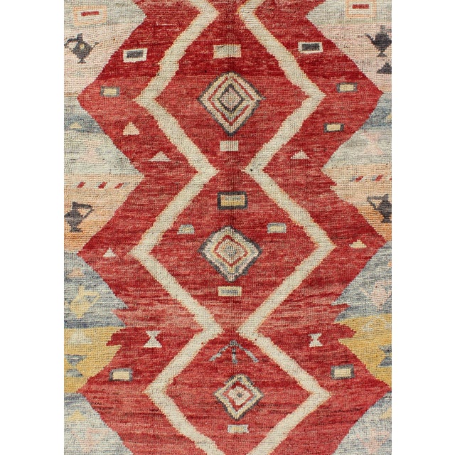 Measures: 5'6 x 7'7. Antique Turkish Oushak Rug with Bold Red, Soft Blue, and Golden Accents. Keivan Woven Arts / rug/...