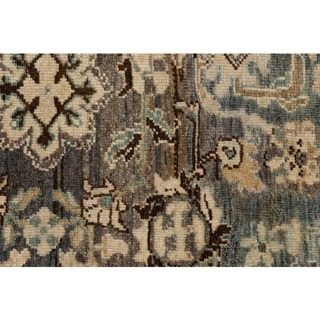 Antique Oriental Wool Rug - Allover Floral Medallion, Neutral Blue/Tan For Sale - Image 4 of 10