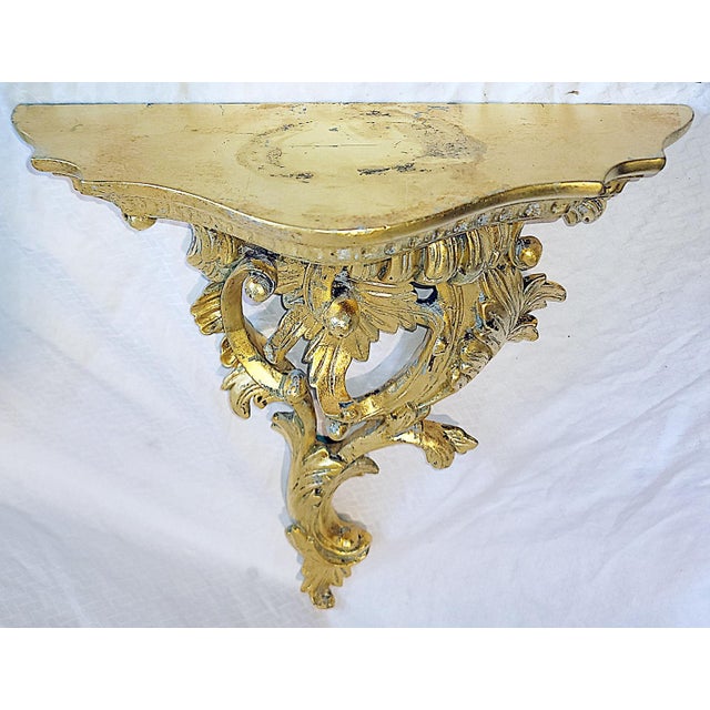 Gold 1970s Italian Carved and Gilded Rococo Wood Wall Bracket Shelves For Sale - Image 8 of 9