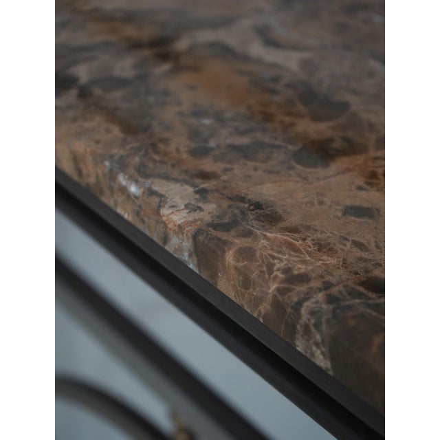 Brass Maitland Smith French Empire Marble Top Steel Base Console Table For Sale - Image 8 of 17