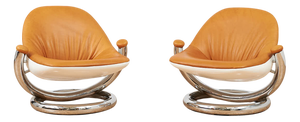 White Lacquered Anaconda Armchairs with Tubular Steel Frames, Fiberglass Shells, and Cognac Leather Covers by Paul Tuttle for Strässle, 1971, Set of 2