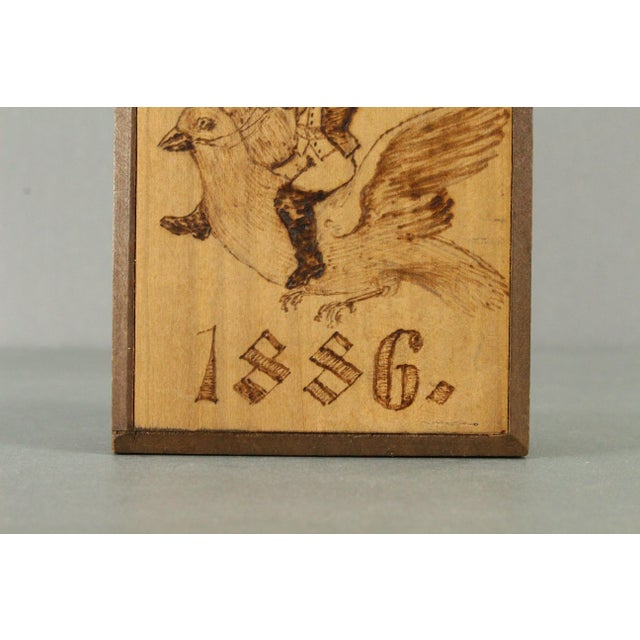1886 Pyrographed Wood Greetings Card Boy & Pigeon Post, German Folk Art For Sale - Image 4 of 15
