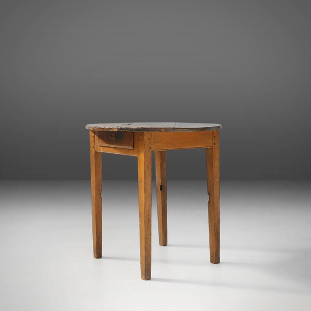 French Round Side Table in Oak with Blue Top, 1850s For Sale - Image 15 of 15