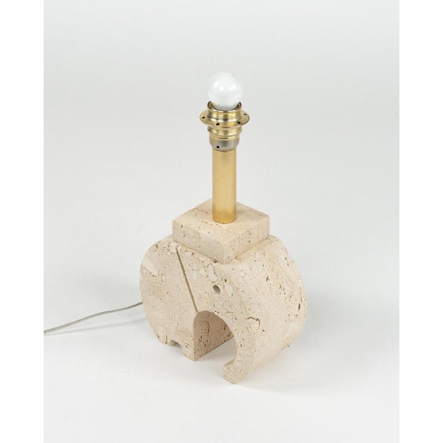 Mid-Century Modern Elephant Table Lamps in Travertine and Brass, 1970s, Set of 2 For Sale - Image 4 of 17