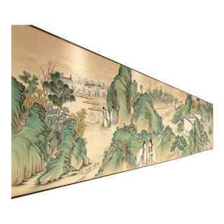 36" * H108"/Panel* 9ps, Chinese Traditional Gongbi Blue-Green Landscape Wallpaper, 9 Panels For Sale