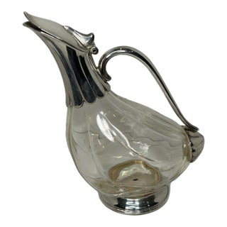 1970s Glass and Silver Plate Duck Decanter Pitcher Rock Crystal Rock For Sale